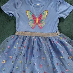 Girls Periwinkle Butterfly Tulle Dress with Glitter Waist